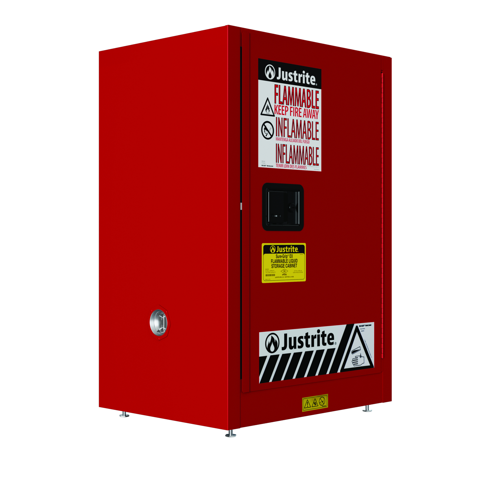 Justrite Sure-Grip EX Compac Flammable Cabinet — 12 Gallon, 1 Shelf, 1 Door, Manual Close, Red, Model# 891201